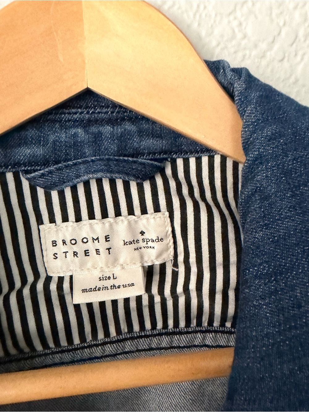 kate spade Brooke Street Dark Blue Denim Jacket with Striped Cuff Detail - Picture 3 of 5